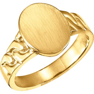 Mens 14K Yellow 14x11 mm Oval Signet Ring
