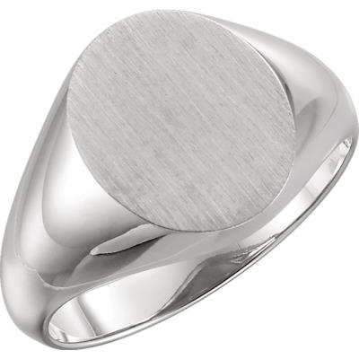 Mens 14K White 14x12 mm Oval Signet Ring