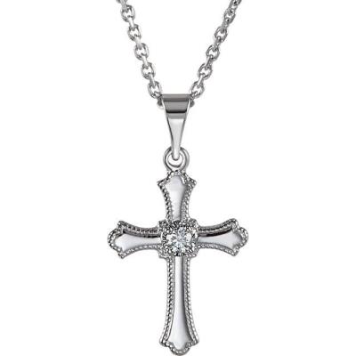 14K White .03 CTW Diamond Cross Necklace 