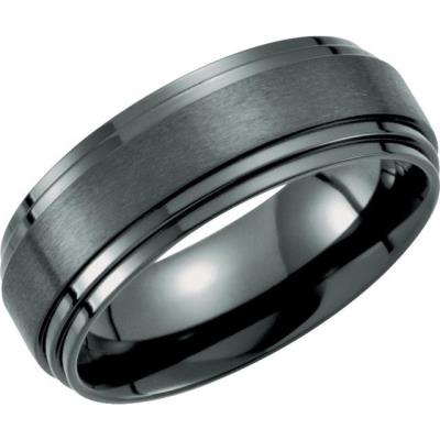 Ladies Black Titanium 8 mm Double Ridged Band Size 8.5