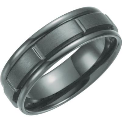 Mens Black Titanium 7 mm Grooved Band Size 13