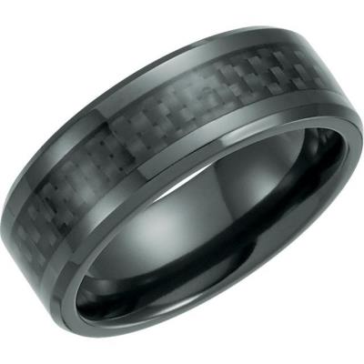 Mens Black Titanium 8 mm Beveled Band with Black Carbon Fiber Inlay 