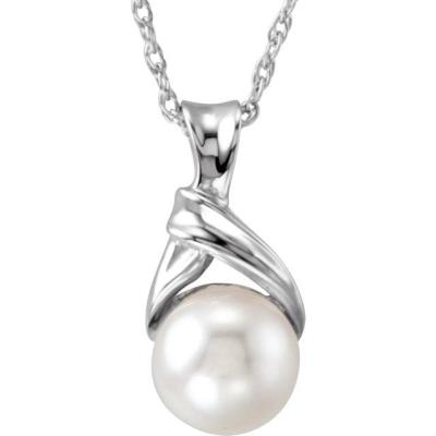 14K White Akoya Cultured Pearl 18" Necklace