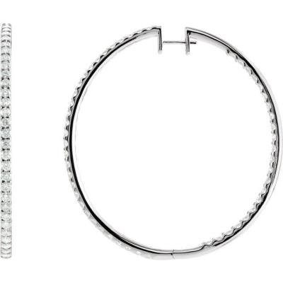 14K White 5 CTW Diamond Inside-Outside 51 mm Hoop Earrings
