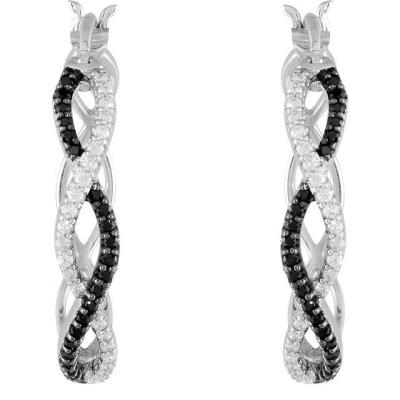 Black Spinel & Diamond Hoop Earrings