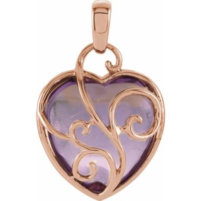 14K Rose Cabochon Rose de France Heart Pendant