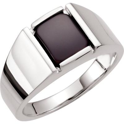 Ladies Sterling Silver Onyx Bezel-Set Ring
