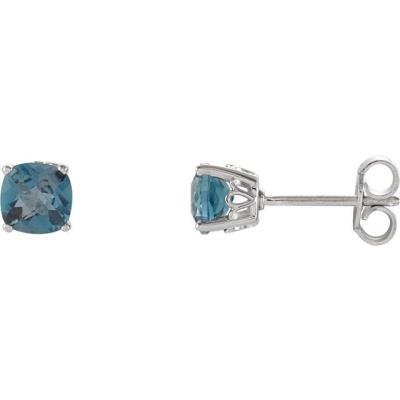 Ladies Sterling Silver 5x5 mm Cushion London Blue Topaz Scroll Setting® Earring