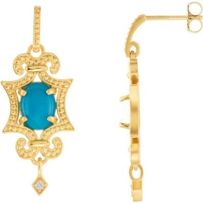 14K Yellow Gold Turquoise & .03 CTW Diamond Earrings
