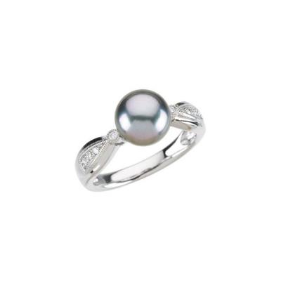 14K White Tahitian Cultured Pearl & .07 CTW Diamond Ring