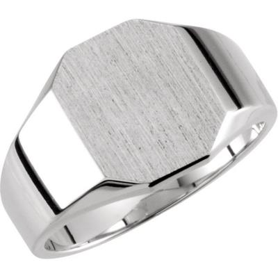 10K White 12x10 mm Octagon Signet Ring 