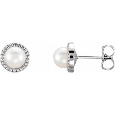 14K White 5.5-6 mm Freshwater Cultured Pearl Earrings