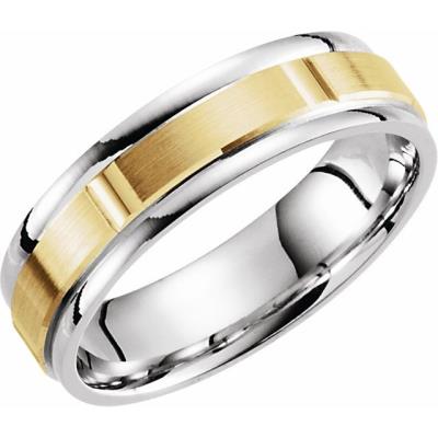 14K White/Yellow Gold 6 mm Grooved Band with Satin Finish Size 10