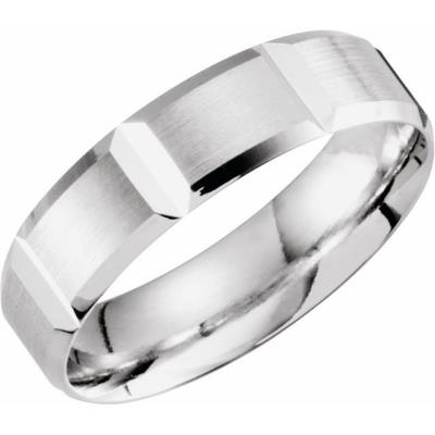 14K White 6 mm Grooved Beveled Edge Band Size 10