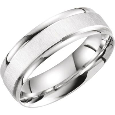 14K White 8 mm Grooved Band with Satin Finish  Size 9