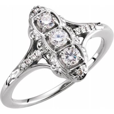 14K White 1/3 CTW Diamond 3-Stone Ring 
