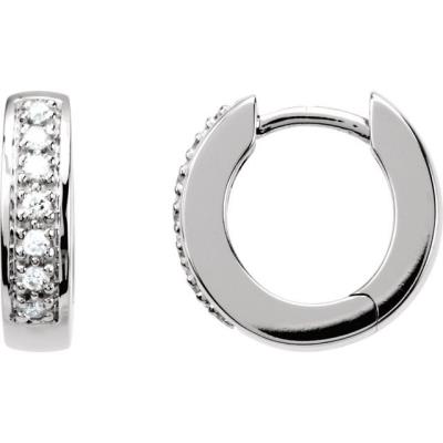 14K White 1/6 CTW Diamond Hoop Earrings
