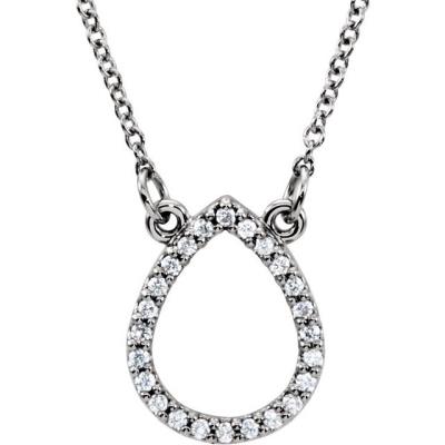 14K White 1/10 CTW Diamond Teardrop 16" Necklace