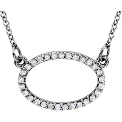 14K White 1/8 CTW Diamond Horizontal Oval 16" Necklace