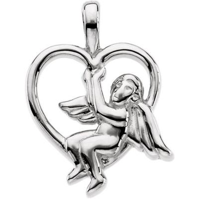 14K White 18.5x14.5 mm Angel & Heart Pendant