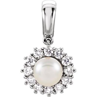 14K White Freshwater Cultured Pearl & 1/3 CTW Diamond Pendant