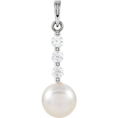 14K White Freshwater Cultured Pearl & 1/4 CTW Diamond Pendant