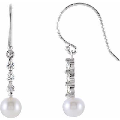 14K White Freshwater Cultured Pearl & 1/4 CTW Diamond Earrings