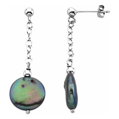Sterling Silver Freshwater Cultured Black Coin Pearl Earrings