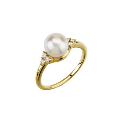 14K Yellow Gold 7.5-8 mm Freshwater Cultured Pearl & 1/8 CTW Diamond Ring