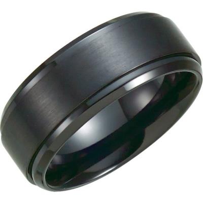 Ladies Black Titanium 9 mm Ridged Band Size 8