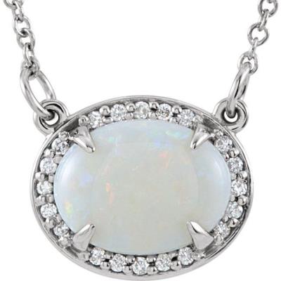 14K White Opal & .05 CTW Diamond Halo-Style 16.5" Necklace