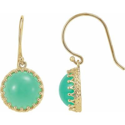 14K Yellow Gold 10 mm Chrysoprase Dangle Earrings