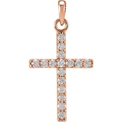 14K Rose 1/4 CTW Diamond Cross Pendant