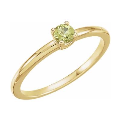 14K Yellow Gold Peridot "August" Youth Birthstone Ring