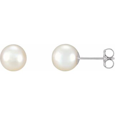14K White 7-7.5 mm Freshwater Cultured Pearl Earrings