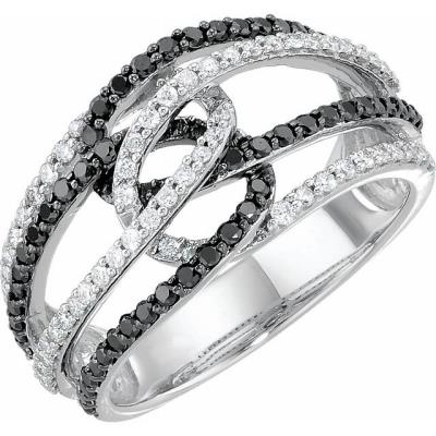 14K White Black Rhodium Plated 3/4 CTW Black & White Diamond Ring Size 7