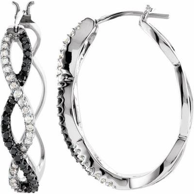 14K White 1/2 CTW Black & White Diamond Hoop Earrings 