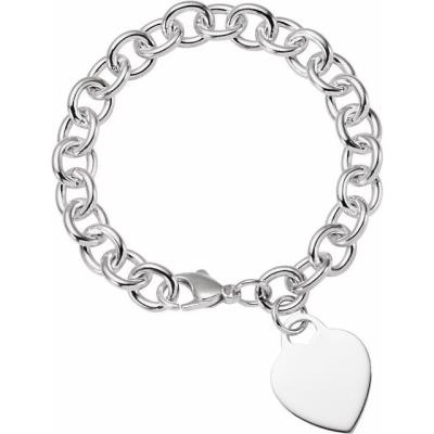 Ladies Sterling Silver Heart Charm 7.5" Bracelet
