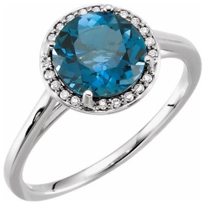 14K White London Blue Topaz & .05 CTW Diamond Ring
