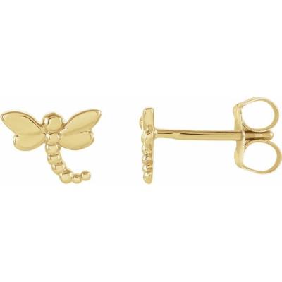 14K Yellow Gold 7.5x6 mm Dragonfly Earrings