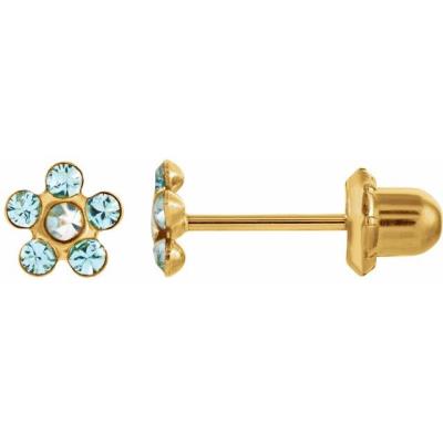 14K Yellow Imitation Crystal March Birthstone Piercing Earrings     