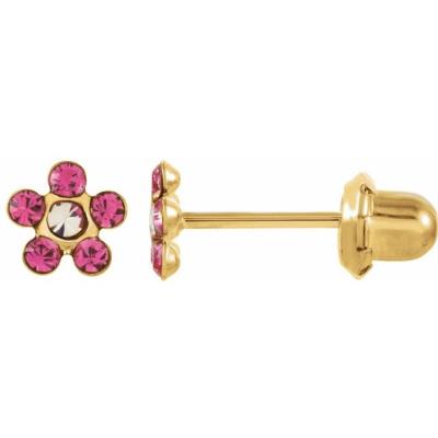 14K Yellow Imitation Crystal October Birthstone Piercing Earrings       