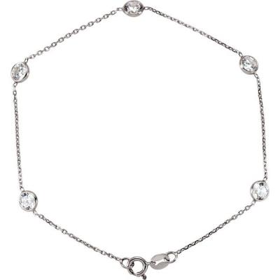 Ladies 14K White 4 mm Round Cubic Zirconia Station 7" Bracelet 