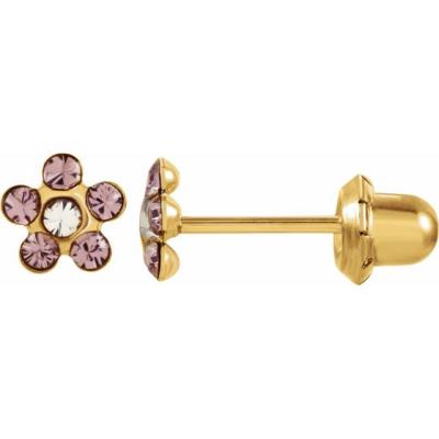 14K Yellow Imitation Crystal June Birthstone Piercing Earrings     