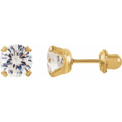 24K Gold-Washed Stainless Steel 2 mm Round Cubic Zirconia Piercing Stud Earrings