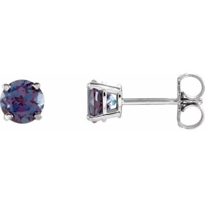 Ladies 14K White 5 mm Round Chatham® Created Alexandrite Earrings
