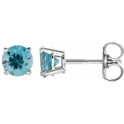 Ladies 14K White 5 mm Round Blue Zircon Earrings