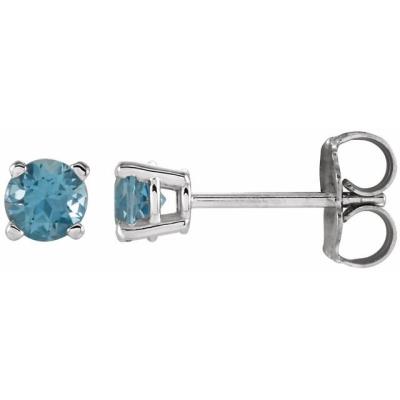 Ladies 14K White 4 mm Round Swiss Blue Topaz Earrings