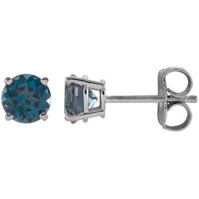 Ladies 14K White 5 mm Round London Blue Topaz Earrings