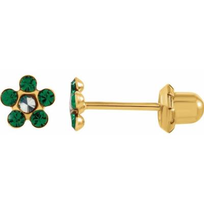 14K Yellow Imitation Crystal May Birthstone Piercing Earrings     